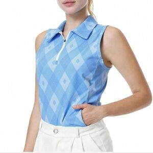 Anivivo Argyle Light Blue Sleeveless Jersey Tennis Top